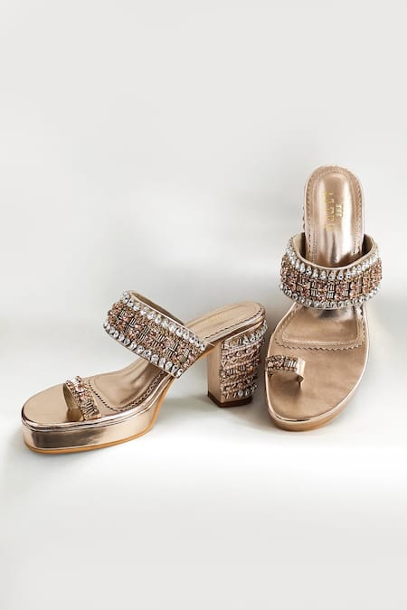 Shop_The Alter_Gold Rhinestones Inara Embellished Heels _Online_at_Aza_Fashions