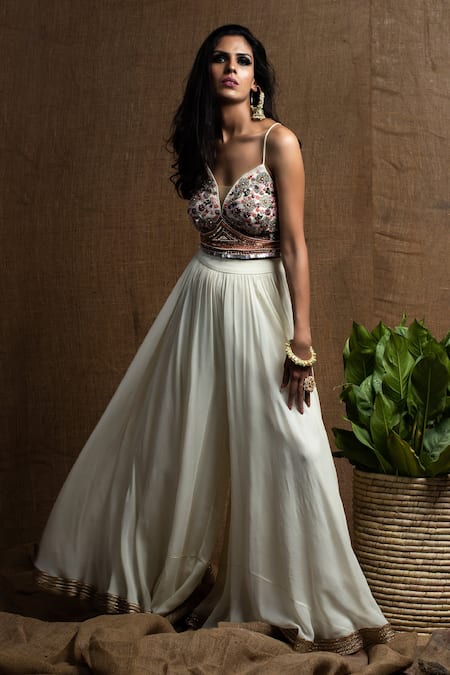 Buy Kanj By Priyanka A Sakhuja Off White Georgette Sequin, Cutdana And Edith Palazzo And Embroidered Blouse Set Online at Aza Fashions Buy_Kanj By Priyanka A Sakhuja_Off White Georgette Sequin, Cutdana And Edith Palazzo And Embroidered Blouse Set _Online_at_Aza_Fashions