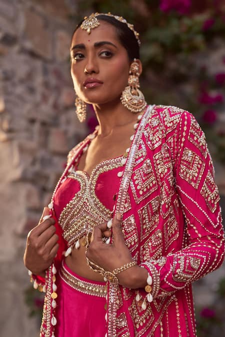 Nidhika Shekhar_Pink Cape And Sharara Crepe Embroidery Sequins Cape Open Gulabo Utsav Set _at_Aza_Fashions