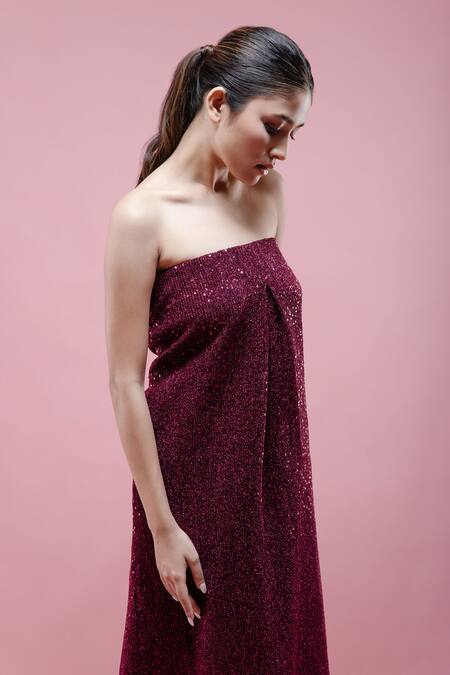 Pocket Stories Magenta Lycra Sequins Bandeau Neck Embroidered Tube Dress Online at Aza Fashions Pocket Stories_Magenta Lycra Sequins Bandeau Neck Embroidered Tube Dress_Online_at_Aza_Fashions