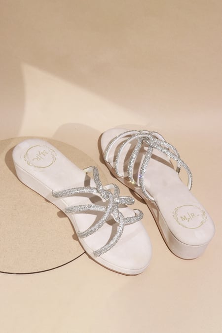 Myra_Silver Glitter Embellished Open Toe Platforms_Online_at_Aza_Fashions