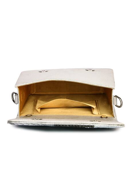 The Purple Sack Silver Embroidery Leather Clutch at Aza Fashions The Purple Sack_Silver Embroidery Leather Clutch _at_Aza_Fashions