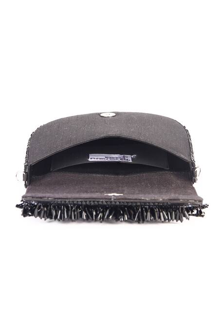 The Purple Sack_Black Embroidery, Beads Drop Clutch _at_Aza_Fashions