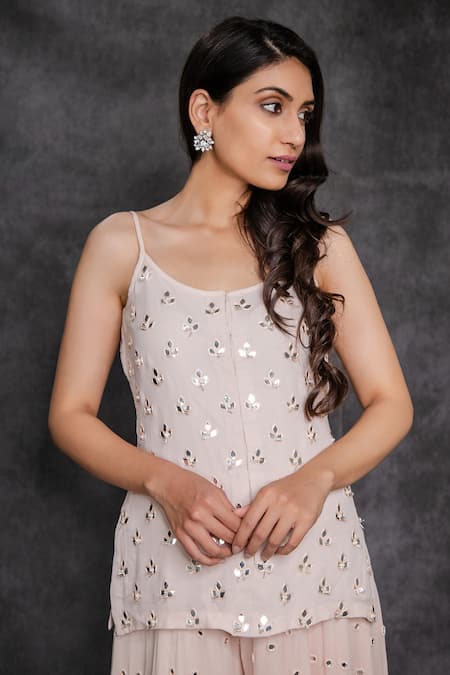 Buy_Sunita Bhandari_Pink Viscose, Georgette Embroidery, Gota Patti, Mirrors And Kurta Set With Cape _Online_at_Aza_Fashions