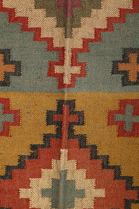 Nakshikathaa - Homeware_Multi Color Jute Wool Hand Woven Geometric Pattern Rug_Online_at_Aza_Fashions