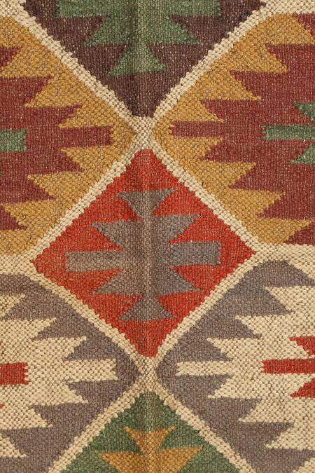 Nakshikathaa - Homeware_Multi Color Jute Wool Hand Woven Geometric Pattern Rug_Online_at_Aza_Fashions