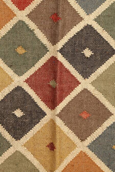 Nakshikathaa - Homeware_Multi Color Jute Wool Hand Woven Geometric Pattern Rug_Online_at_Aza_Fashions