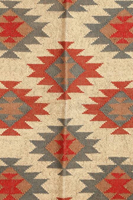 Nakshikathaa - Homeware_Multi Color Jute Wool Hand Woven Geometric Pattern Rectangle Shape Rug_Online_at_Aza_Fashions