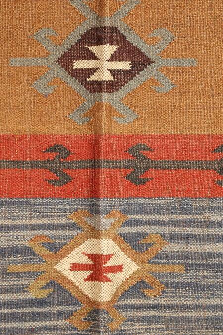 Nakshikathaa - Homeware_Multi Color Jute Wool Hand Woven Rug _Online_at_Aza_Fashions