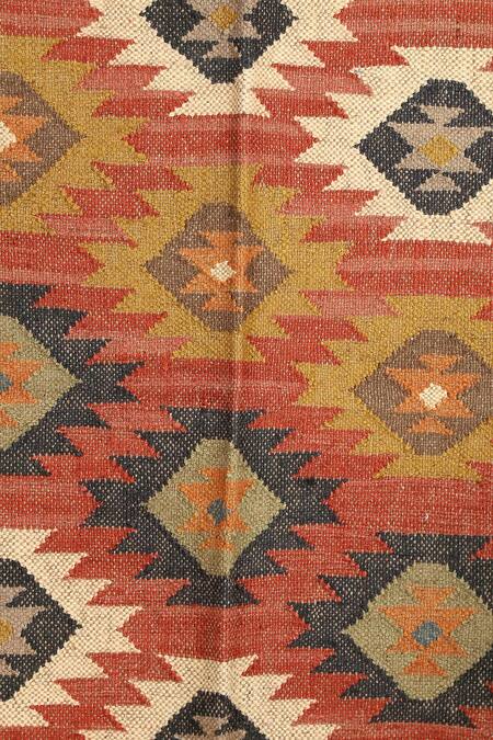 Nakshikathaa - Homeware_Multi Color Jute Wool Hand Woven Geometric Pattern Rectangle Shape Rug _Online_at_Aza_Fashions