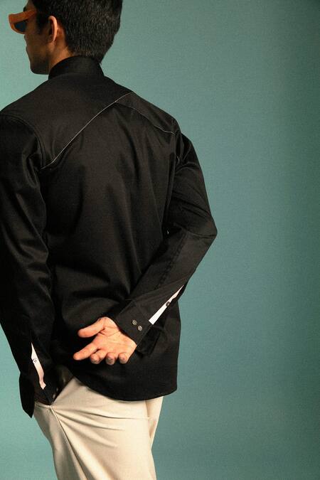 Sahil Aneja_Black Cotton Screen Print Glitch Skull Shirt_Online_at_Aza_Fashions