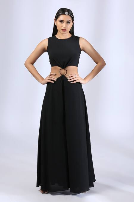 Neha Gursahani_Black Cotton, Double Georgette, Lining Embroidered Jacket And Jumpsuit Set _Online_at_Aza_Fashions