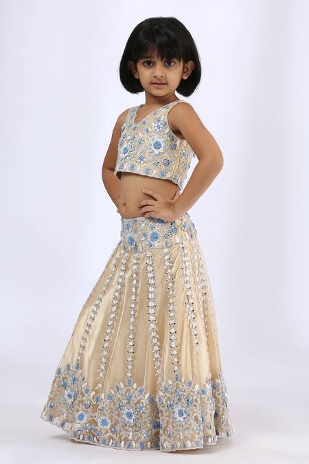 Buy_Neha Gursahani_Beige Tulle Embroidery Floral Lehenga Set _Online_at_Aza_Fashions
