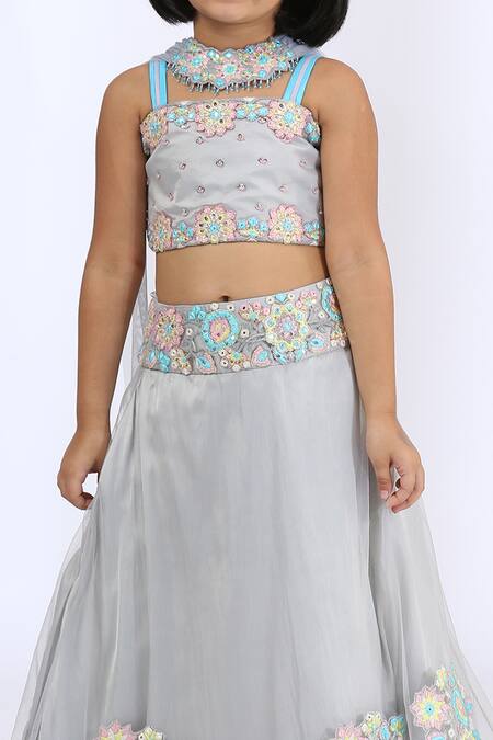 Neha Gursahani Grey Tulle Embroidery, Beads Lehenga Set Online at Aza Fashions Neha Gursahani_Grey Tulle Embroidery, Beads Lehenga Set _Online_at_Aza_Fashions