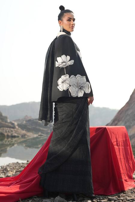 Buy_Neiza By Neeti Seth_Black Aari Embellished Cashmere Wool Cape _Online_at_Aza_Fashions