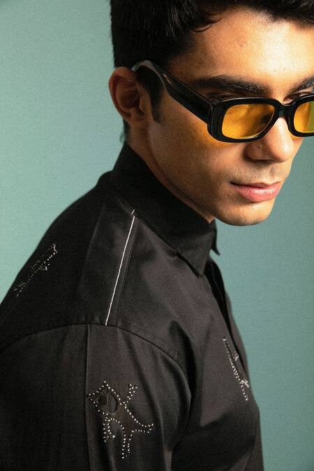 Buy_Sahil Aneja_Black Cotton Devil Motif Happy Shirt_Online_at_Aza_Fashions