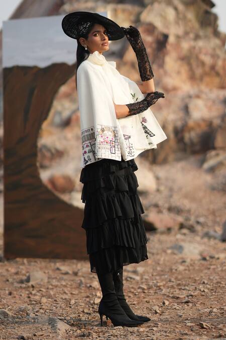 Neiza By Neeti Seth_White Aari Embroidered Cashmere Wool Cape _Online_at_Aza_Fashions