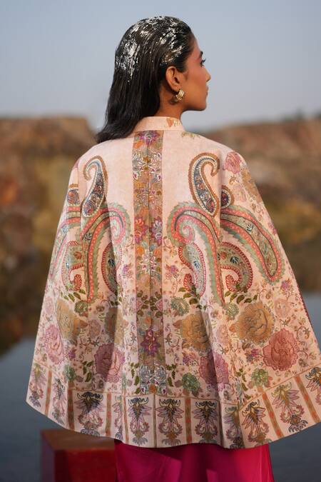 Buy Neiza By Neeti Seth Pink Paisley Print Cashmere Wool Cape Online at Aza Fashions Buy_Neiza By Neeti Seth_Pink Paisley Print Cashmere Wool Cape _Online_at_Aza_Fashions