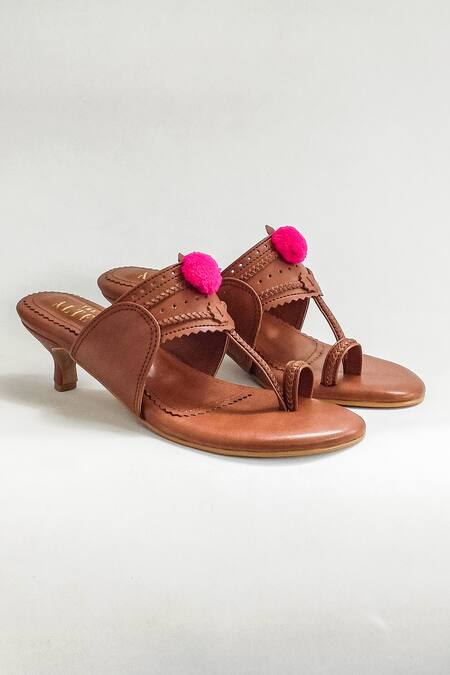 The Alter Brown Pom-poms Kohla Kitten Heels Online at Aza Fashions The Alter_Brown Pom-poms Kohla Kitten Heels _Online_at_Aza_Fashions
