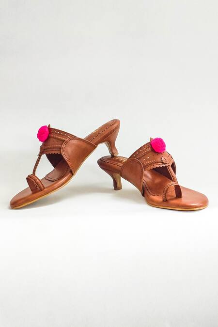 Buy The Alter Brown Pom-poms Kohla Kitten Heels Online at Aza Fashions Buy_The Alter_Brown Pom-poms Kohla Kitten Heels _Online_at_Aza_Fashions