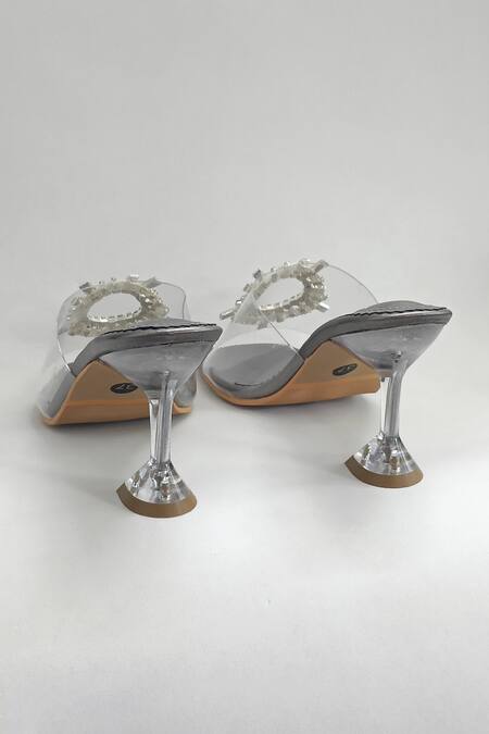 Buy_The Alter_Grey Rhinestones Estella Transparent Strap Embellished Pyramid Heels_Online_at_Aza_Fashions
