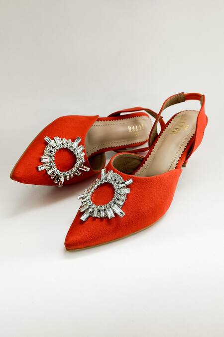 Shop_The Alter_Orange Embellished Sarah Pointed Toe Stiletto Heels_Online_at_Aza_Fashions