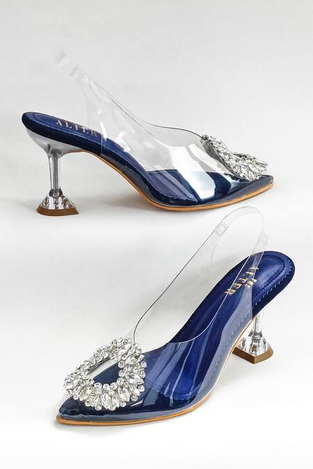 The Alter_Blue Embellished Layla Pyramid Heels_Online_at_Aza_Fashions