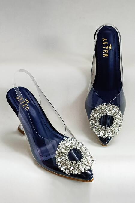 Shop_The Alter_Blue Embellished Layla Pyramid Heels_Online_at_Aza_Fashions