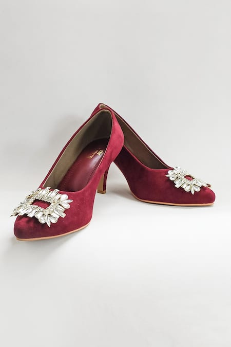 The Alter_Maroon Rhinestones Sophie Embellished Stiletto Heels _Online_at_Aza_Fashions