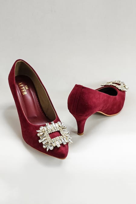 Buy_The Alter_Maroon Rhinestones Sophie Embellished Stiletto Heels _Online_at_Aza_Fashions