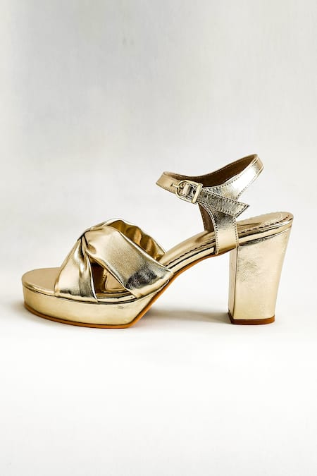 The Alter_Gold Ashley Front Knotted Heels _Online_at_Aza_Fashions