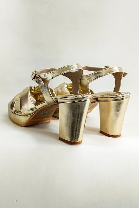 Buy_The Alter_Gold Ashley Front Knotted Heels _Online_at_Aza_Fashions