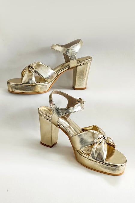 The Alter_Gold Ashley Front Knotted Heels _at_Aza_Fashions