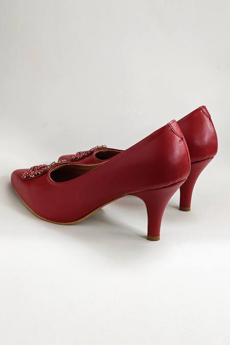 The Alter Red Stones Embellished Riona Pumps Online at Aza Fashions The Alter_Red Stones Embellished Riona Pumps _Online_at_Aza_Fashions