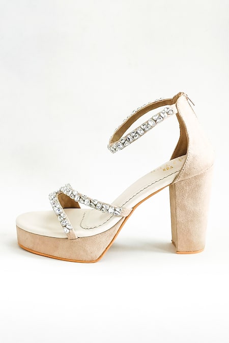 The Alter_Beige Rhinestones Aria Embellished Heels _Online_at_Aza_Fashions