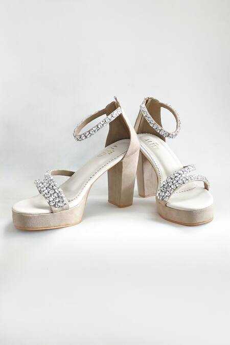 Shop_The Alter_Beige Rhinestones Aria Embellished Heels _Online_at_Aza_Fashions