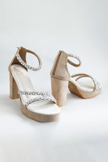 The Alter_Beige Rhinestones Aria Embellished Heels _at_Aza_Fashions