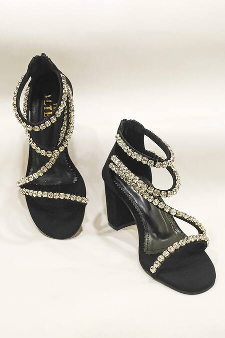 Shop The Alter Black Rhinestones Serena Embellished Heels Online at Aza Fashions Shop_The Alter_Black Rhinestones Serena Embellished Heels _Online_at_Aza_Fashions