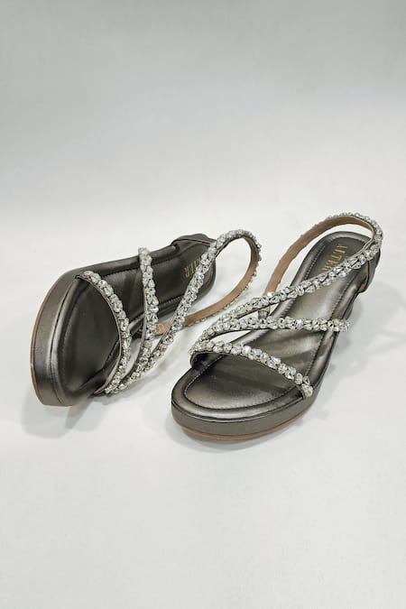 The Alter Grey Embellished Kiara Wedges Online at Aza Fashions The Alter_Grey Embellished Kiara Wedges _Online_at_Aza_Fashions