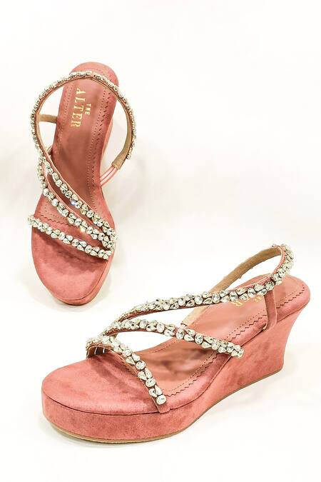 Shop_The Alter_Grey Rhinestones Kiara Stone Embellished Wedges _Online_at_Aza_Fashions