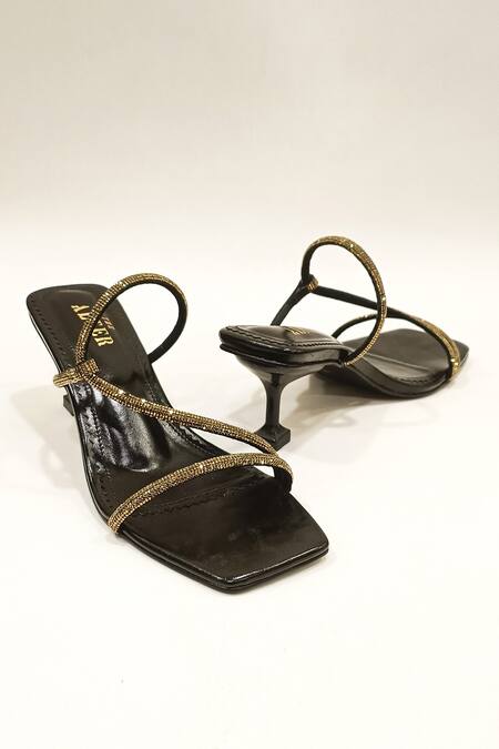 Buy_The Alter_Black Rhinestones Roxie T-shaped Strappy Stiletto Heels _Online_at_Aza_Fashions