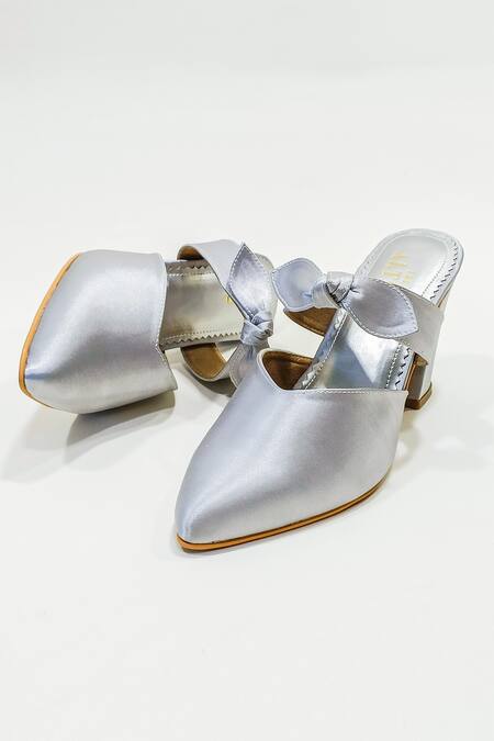 The Alter Silver Metallic Satin Beverly Bow Block Heels Online at Aza Fashions The Alter_Silver Metallic Satin Beverly Bow Block Heels _Online_at_Aza_Fashions