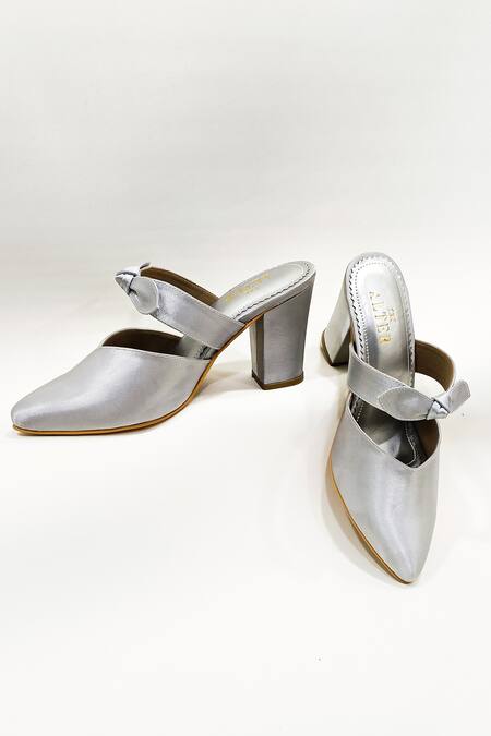 The Alter Silver Metallic Satin Beverly Bow Block Heels at Aza Fashions The Alter_Silver Metallic Satin Beverly Bow Block Heels _at_Aza_Fashions