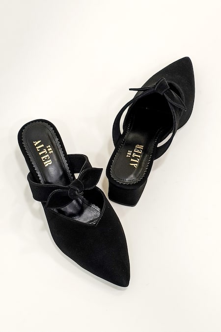 Buy_The Alter_Black Solid Beverly Bow Block Heels _Online_at_Aza_Fashions