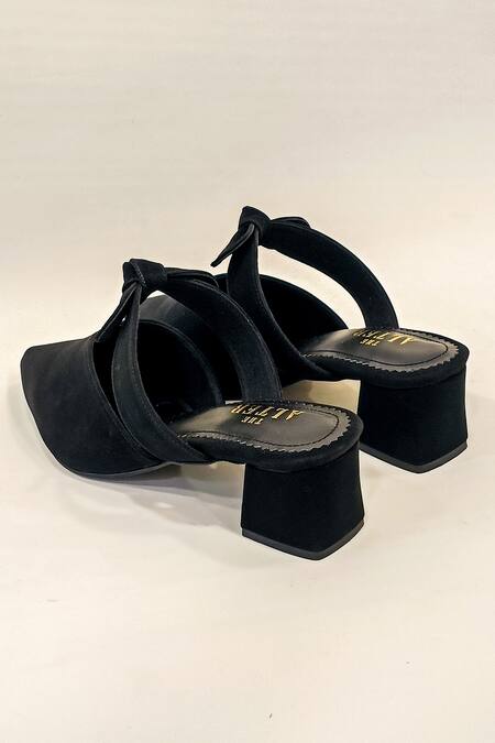 Shop_The Alter_Black Solid Beverly Bow Block Heels _Online_at_Aza_Fashions
