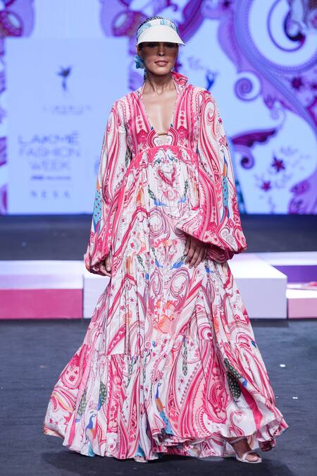 Shop_Limerick By Abirr N' Nanki_Multi Color Crepe Embroidered Paisley Hiya Balloon Sleeve Tiered Dress  