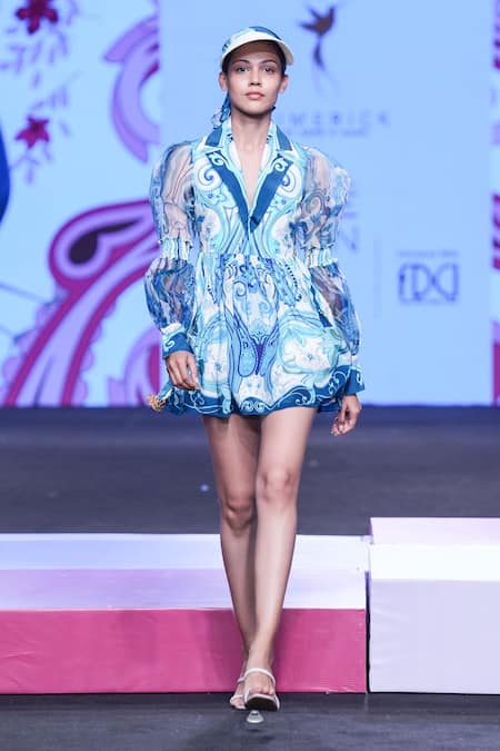 Shop_Limerick By Abirr N' Nanki_Multi Color Organza, Crepe Asymmetric Selene Paisley Print Dress _Online_at_Aza_Fashions