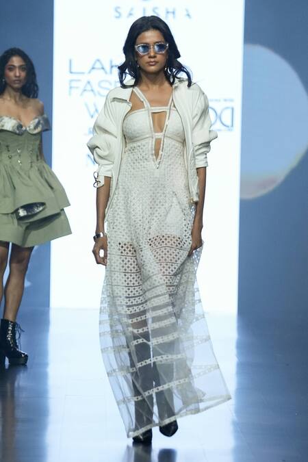 Saisha Shinde_Ivory Tulle Open Neck Full Sleeve Jacket _Online_at_Aza_Fashions
