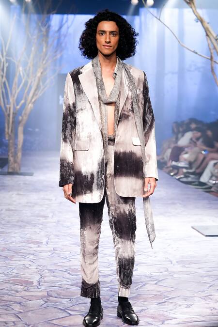 Shop_Nirmooha_Off White Crepe Landscape Print Blazer _Online_at_Aza_Fashions