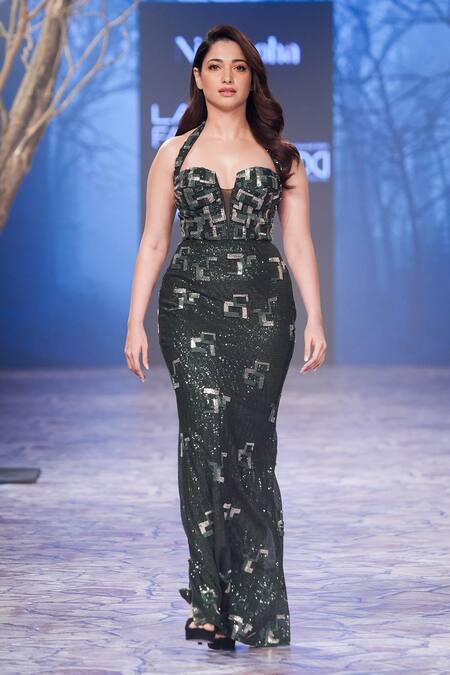 Buy Nirmooha Emerald Green Silk Sequins, Beads Halter Neck Embroidered Gown Online at Aza Fashions Buy_Nirmooha_Emerald Green Silk Sequins, Beads Halter Neck Embroidered Gown _Online_at_Aza_Fashions